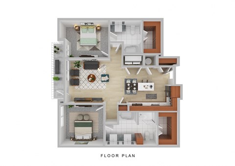 Floor plan for 2 beds, 2 baths, 1164 sqft